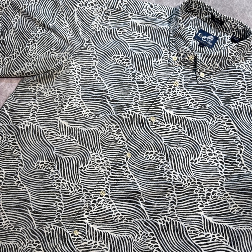 Reyn Spooner Limited Reissue Great Wave Shirt Mens XL Classic Fit Black White